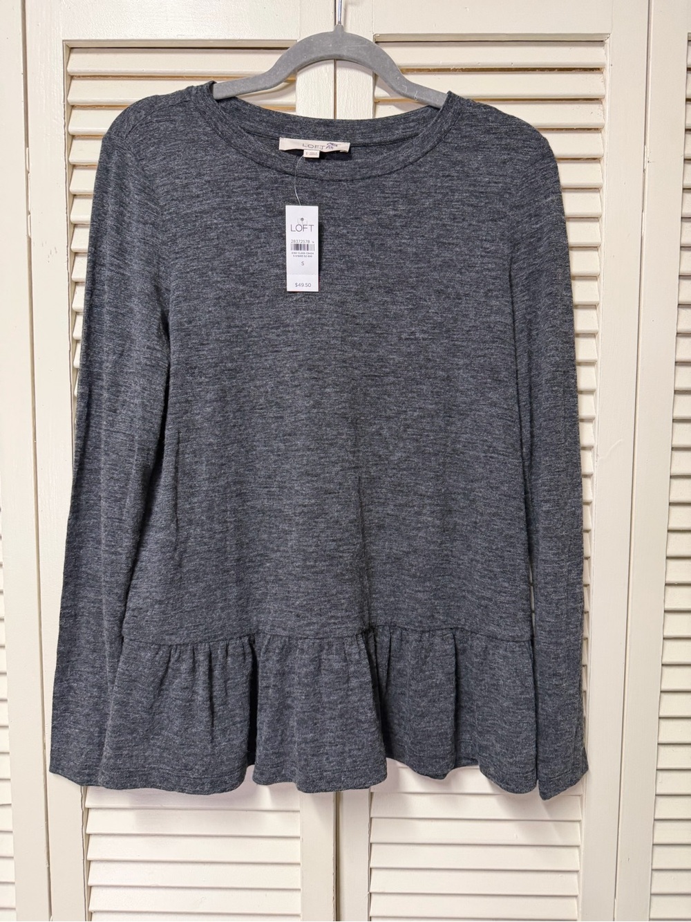 NWT LOFT Women's Gray Peplum Long-Sleeve Top $49